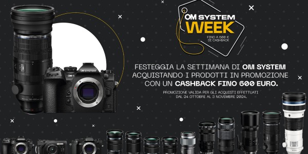 OM SYSTEM WEEK - Fino a 600 € di cashback su una selezione di fotocamere e obiettivi.